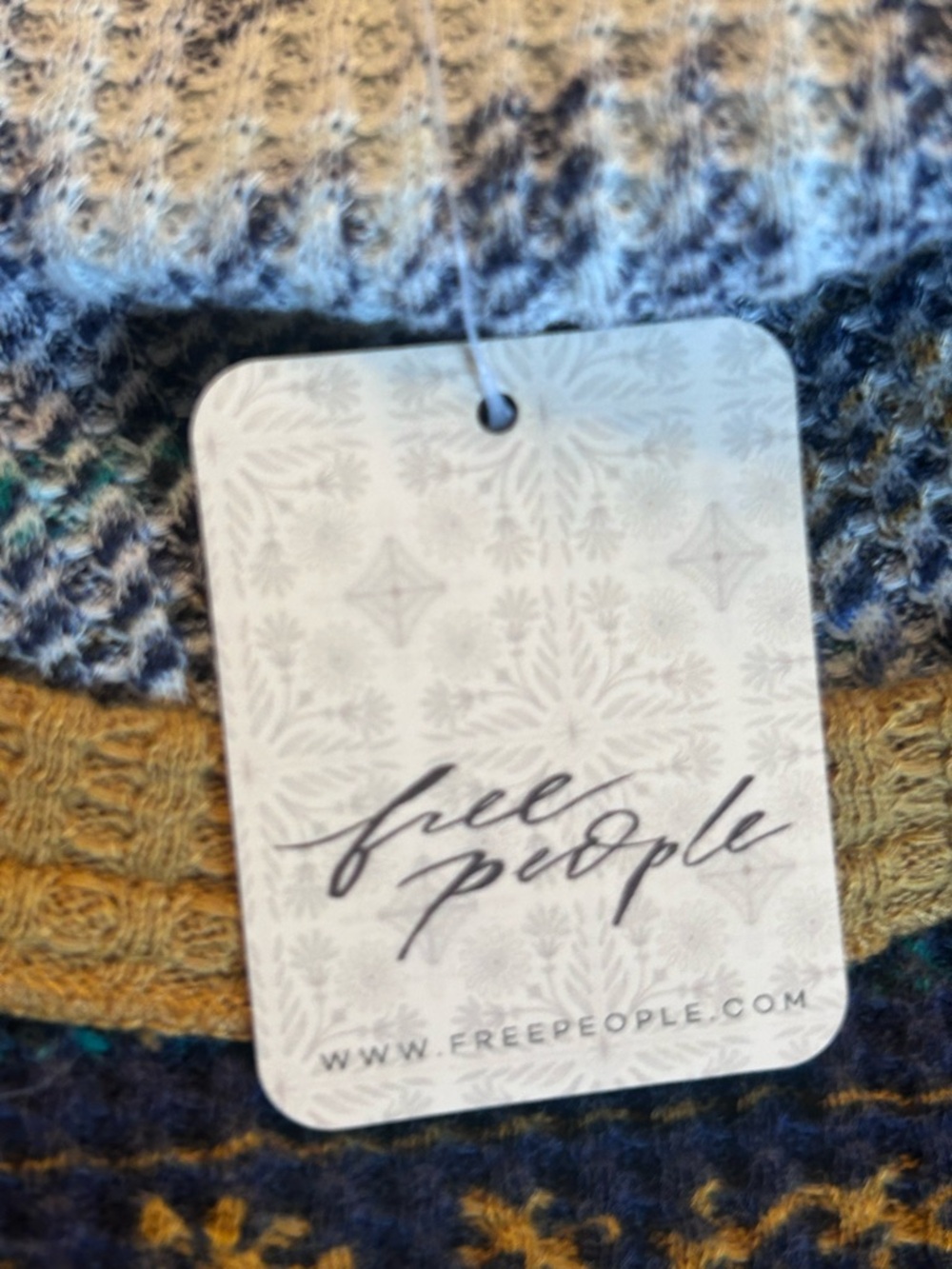 NWT $68 WE THE FREE FREE PEOPLE  BLISSFUL LAYERING TEE TOP WAFFLE NAVY PRINT XS - Picture 10 of 13